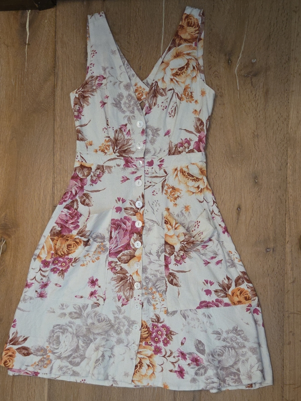 NWT Olivaceous The Heirloom Dress Linen Floral Pockets Sleeveless Ivory Pink S